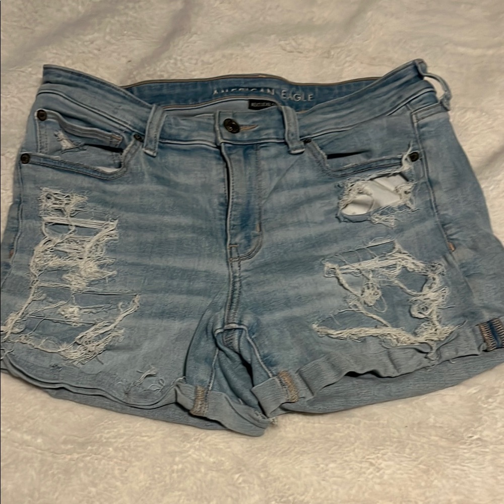 American Eagle Outfitters Blue Distressed Jean Shorts
